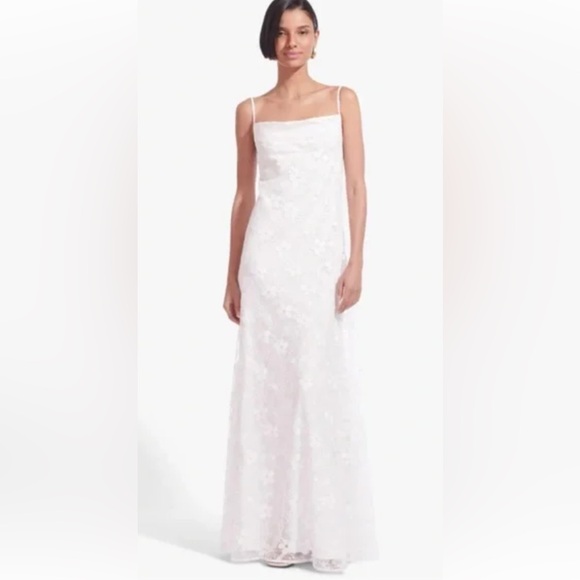 NWT Runway STAUD White Floral Maxi Dress Size Small Fully lined adjustable strap - Picture 4 of 13